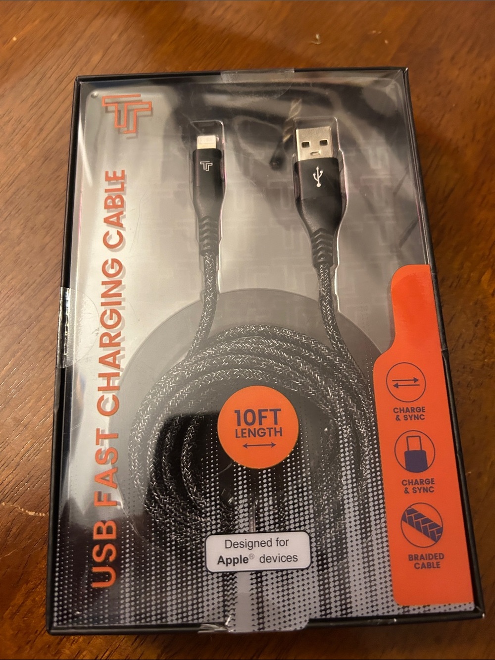 USB Fast Charging Cable Lightning to USB - 10ft Black Braided NIB